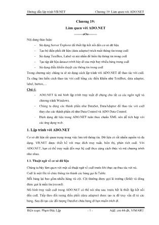 Giáo trình Hướng dẫn lập trình VB-NET - Chương 19: Làm quen với ADO.NET