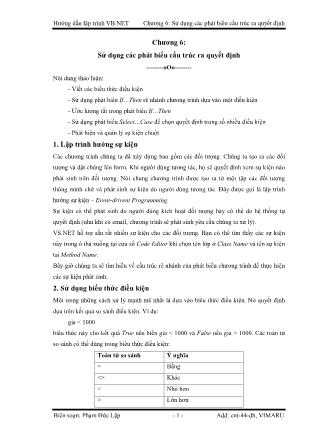 Giáo trình Hướng dẫn lập trình VB-NET - Chương 6: Sử dụng các phát biểu cấu trúc ra quyết định