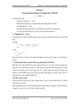 Giáo trình Hướng dẫn lập trình VB-NET - Chương 7: Sử dụng phát biểu lặp và bộ định thời