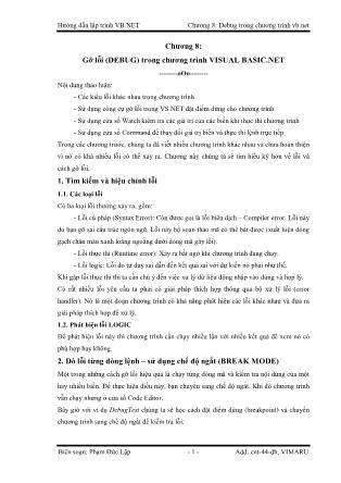 Giáo trình Hướng dẫn lập trình VB-NET - Chương 8: Debug trong chương trình VB.NET