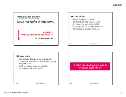 Giáo trình Khoa học quản lý ứng dụng - Chương 1: Tổng quan về khoa học quản lý - Huỳnh Đỗ Bảo Châu