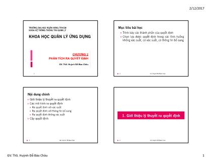 Giáo trình Khoa học quản lý ứng dụng - Chương 2: Phân tích ra quyết định - Huỳnh Đỗ Bảo Châu