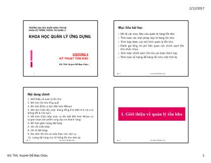 Giáo trình Khoa học quản lý ứng dụng - Chương 4: Kỹ thuật tồn kho - Huỳnh Đỗ Bảo Châu