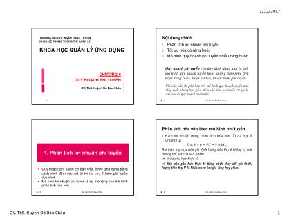 Giáo trình Khoa học quản lý ứng dụng - Chương 6: Quy hoạch phi tuyến - Huỳnh Đỗ Bảo Châu