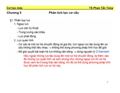 Giáo trình Môn học Cơ học máy - Chương 5: Phân tích lực cơ cấu - Phan Tấn Tùng