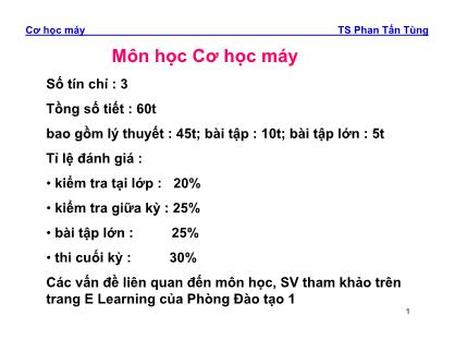 Giáo trình Môn học Cơ học máy - Phan Tấn Tùng