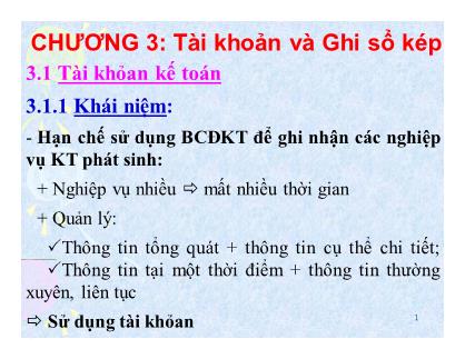 Giáo trình môn học Nguyên lý kế toán - Chương 3: Tài khoản và ghi sổ kép