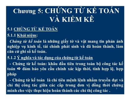 Giáo trình môn học Nguyên lý kế toán - Chương 5: Chứng từ kế toán và kiểm kê