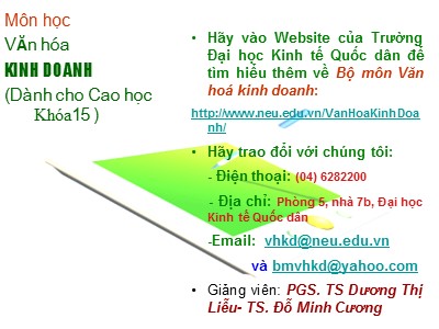 Giáo trình môn học Văn hóa kinh doanh - Dương Thị Liễu