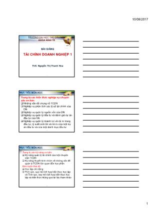 Giáo trình Tài chính doanh nghiệp 1 - Chương 1: Tổng quan về tài chính doanh nghiệp - Nguyễn Thị Thanh Hoa