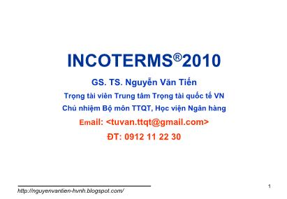 Giáo trình Thanh toán quốc tế trong ngoại thương - Bài 3: Incoterms 2010 - Nguyễn Văn Tiến