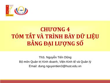 Giáo trình Thống kê ứng dụng - Chương 4: Tóm tắt và trình bày dữ liệu bằng đại lượng số - Nguyễn Tiến Dũng