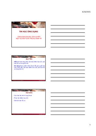 Giáo trình Tin học ứng dụng - Bài 2: Ứng dụng Excel giải quyết một số bài toán trong kinh tế