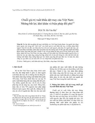 Luận văn Chuỗi giá trị xuất khẩu dệt may của Việt Nam-Những bất lợi, khó khăn và biện pháp đối phó - Hà Văn Hội